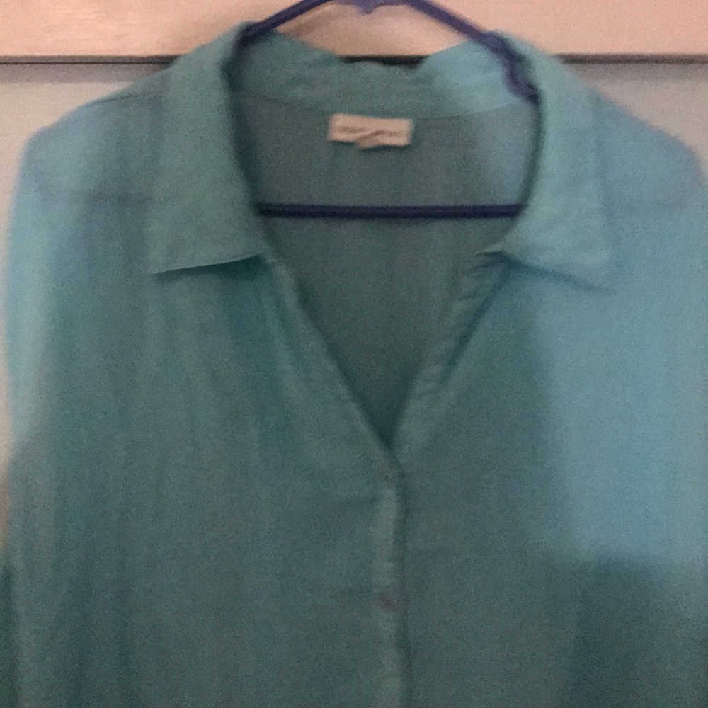 Used sleeveless sheer buttoned down blouse